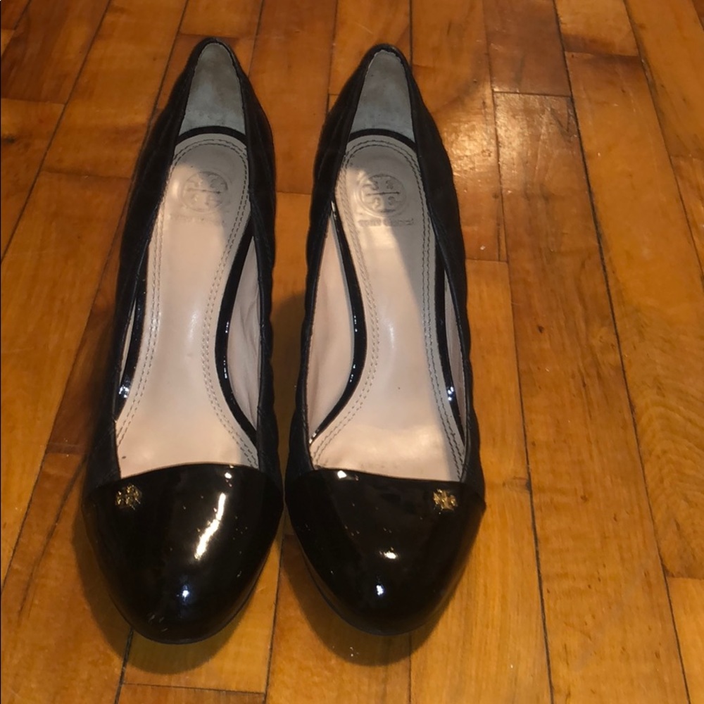 Black leather heels
